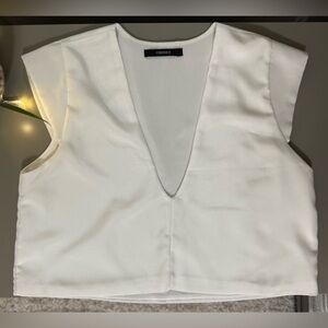 Forever 21 White Deep V-Neck Blouse